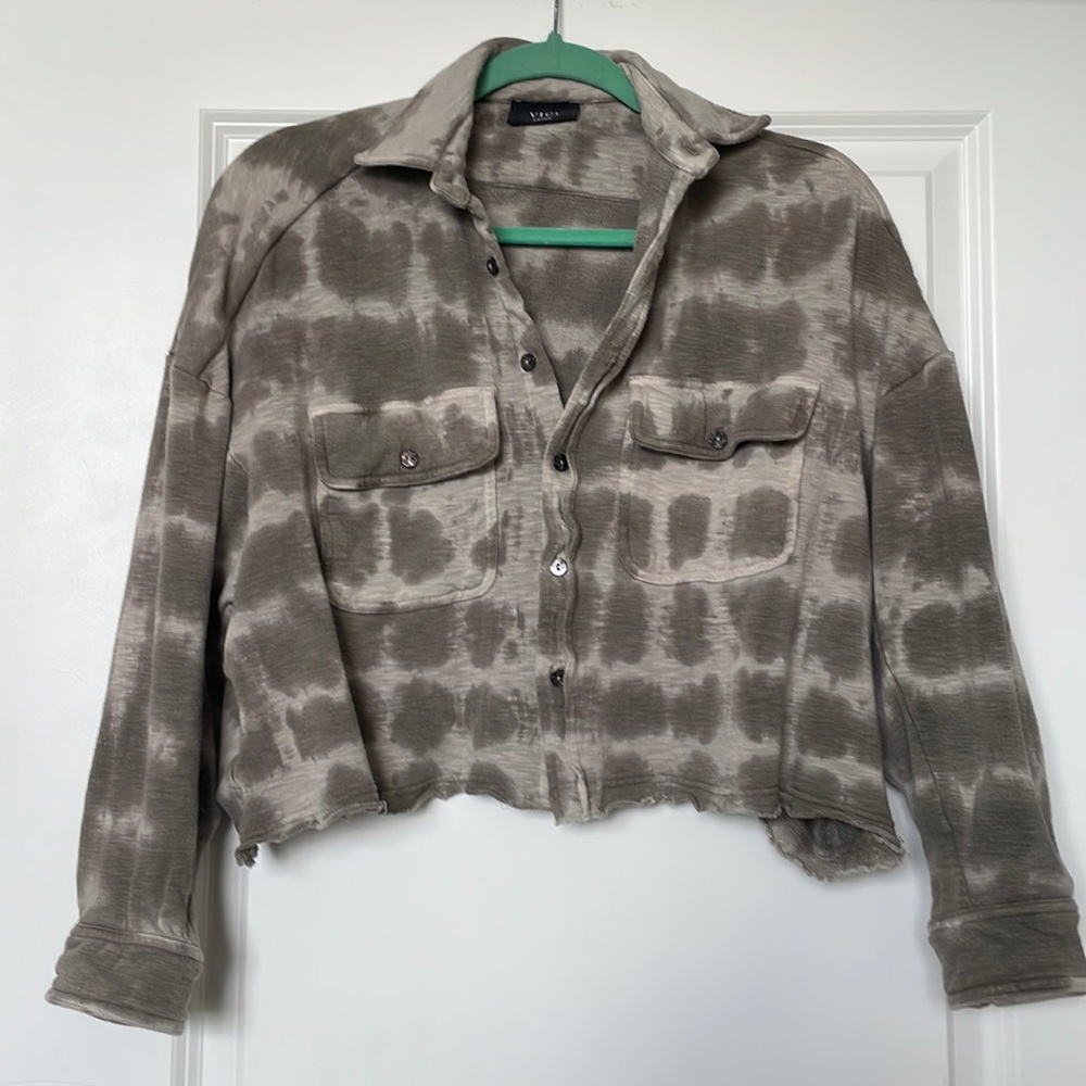Vici Pocketed Cropped Jacket - Tie dye - Neutral - Tan - Small
